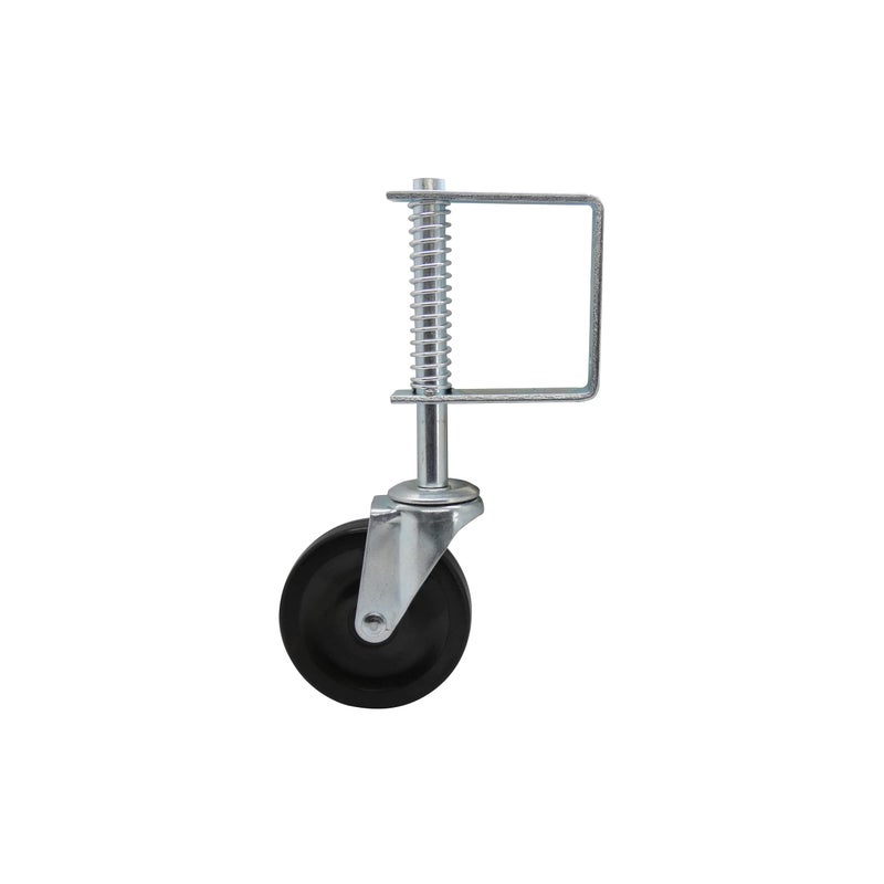 Shepherd Hardware 4" Spring Loaded Gate Caster â€“ Heavy Duty Swivel Wheel with Adjustable Shock-Absorbing Spring & Universal Mount â€“ Supports 125 lbs, Black - Image 2